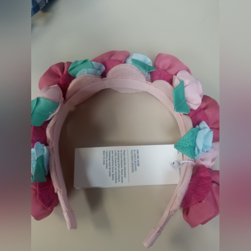 Janie and Jack Floral Headband with Pink and Green Accents